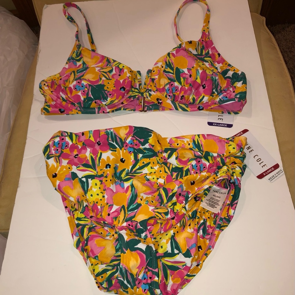 Anne Cole swim suit 2 pc sunshine floral XXL bathing suit top and XL Bottoms - Picture 11 of 15